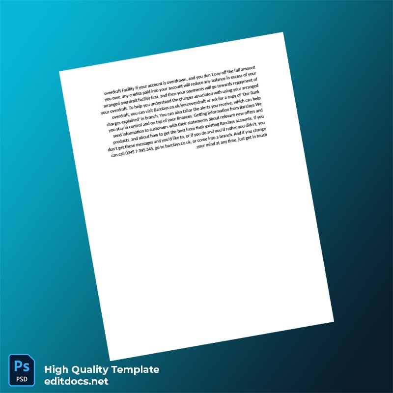 UK Barclays Bank Account Statement Template in Word and PDF formats page 4