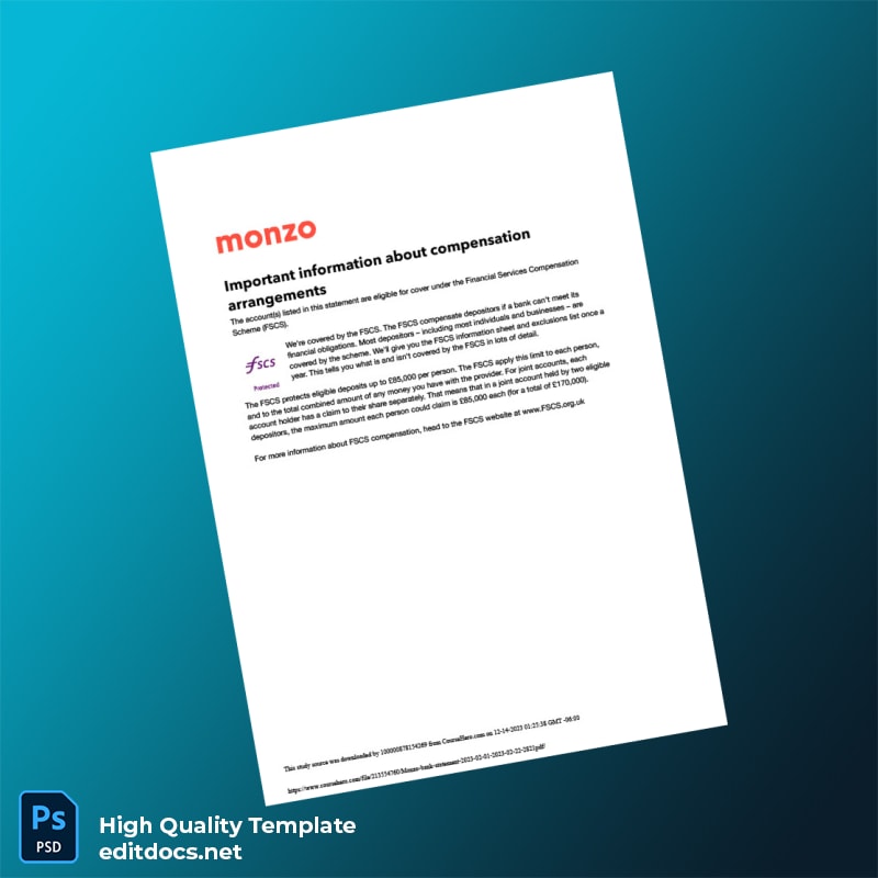 UK Monzo Bank Statement Template in Word and PDF formats page 4