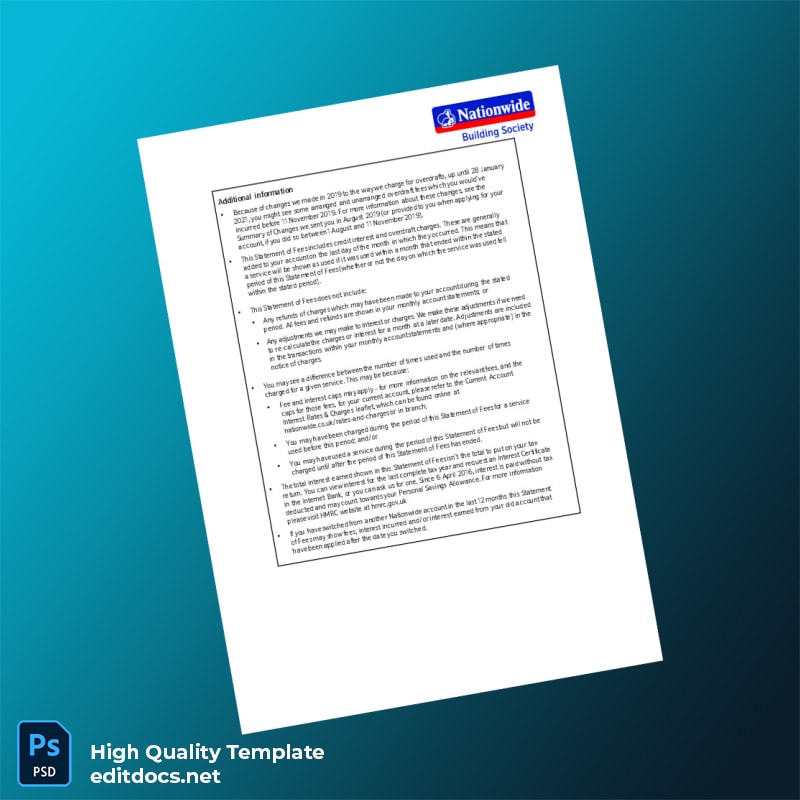 UK Nationwide Bank Statement Template in Word and PDF formats page 7