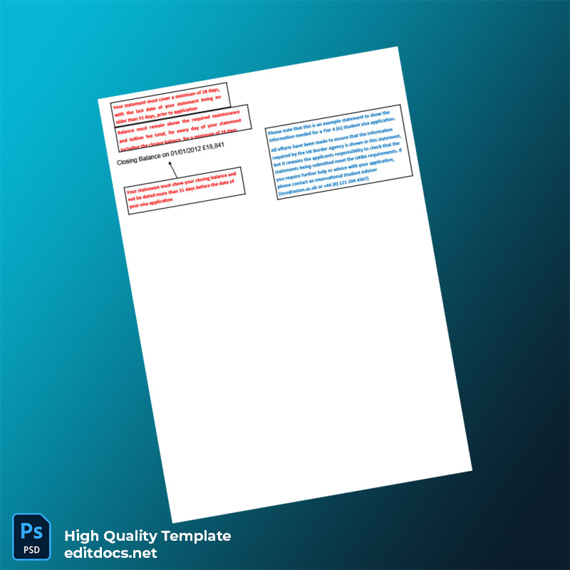 UK The Bank of Aston Bank Statement Template in Word and PDF formats page 2