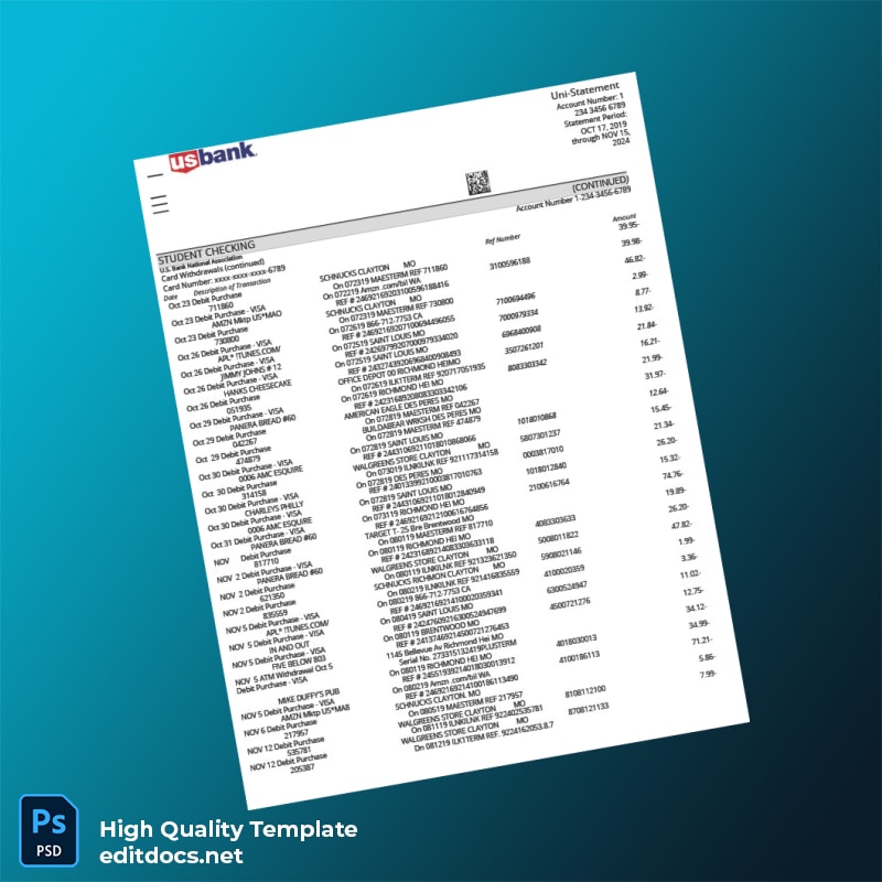 US US Bank Statement Template in Word and PDF formats page 3