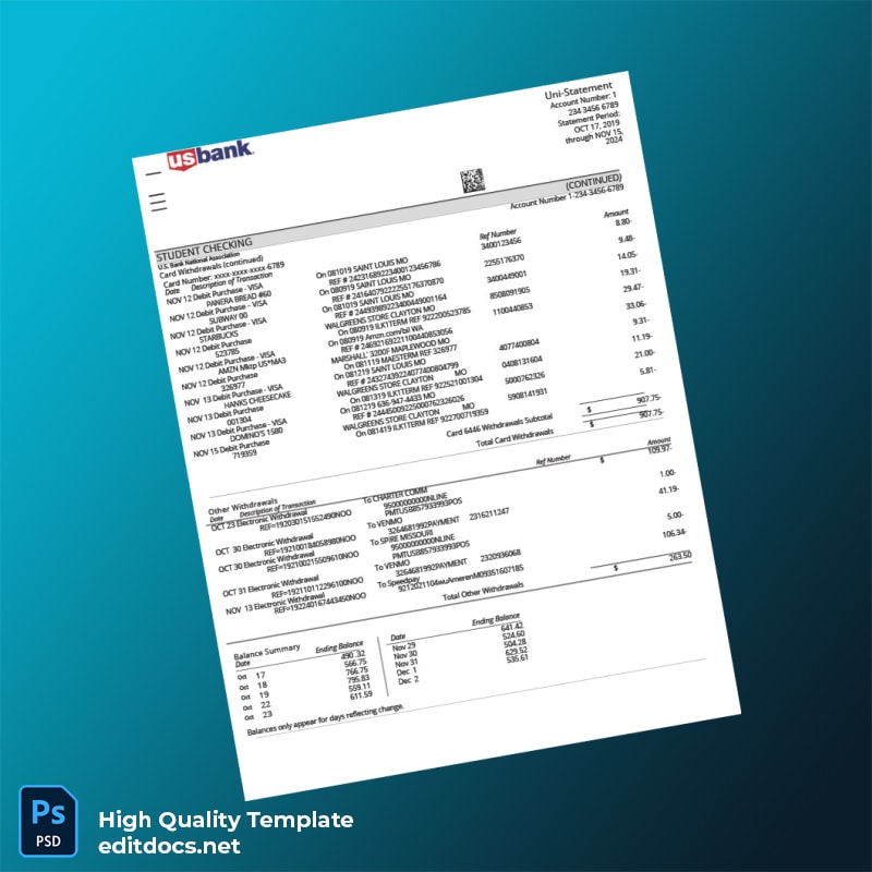 US US Bank Statement Template in Word and PDF formats page 4