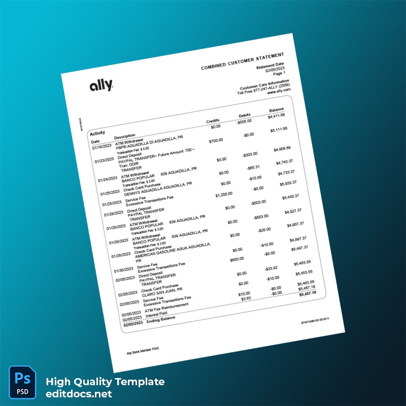 USA Ally Bank Statement Template in Word and PDF formats page 3