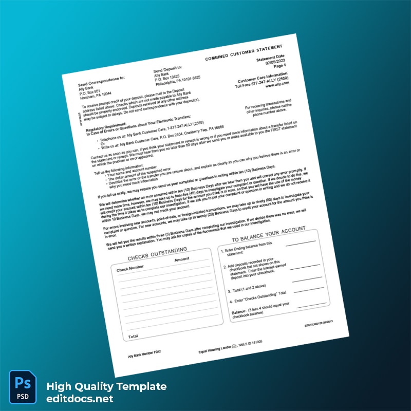 USA Ally Bank Statement Template in Word and PDF formats page 4