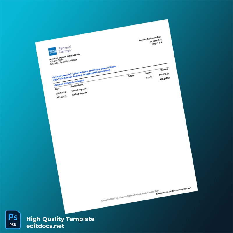 USA American Express Bank Statement Template in Word and PDF formats page 5