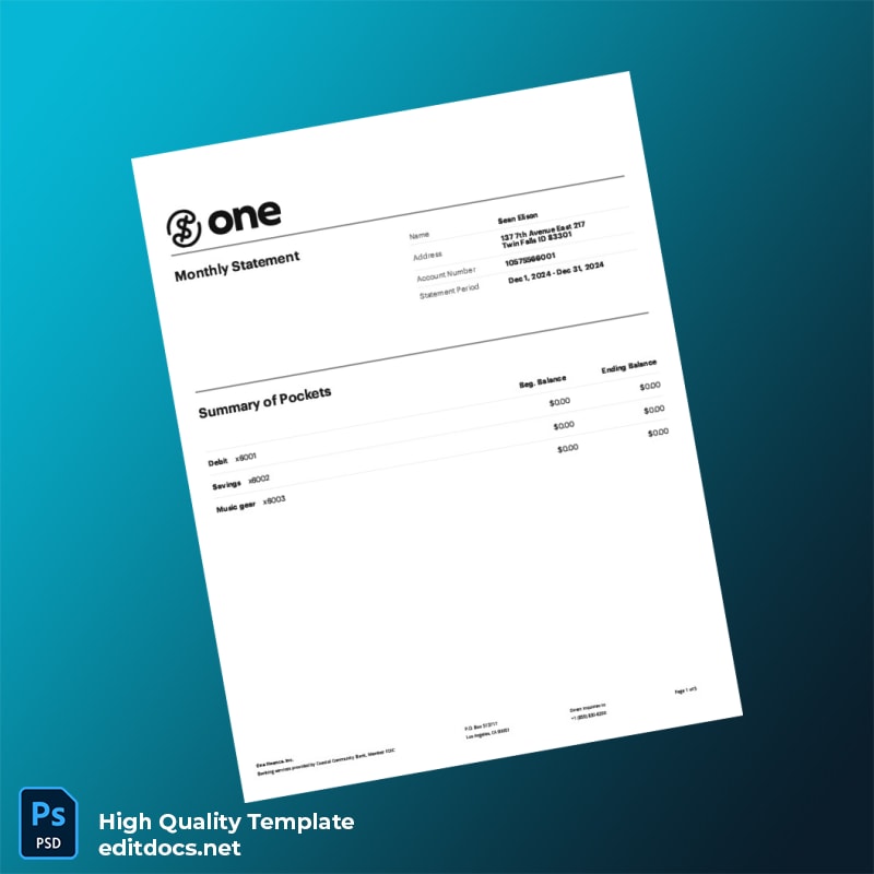 USA Bank Statement Template in Word and PDF formats