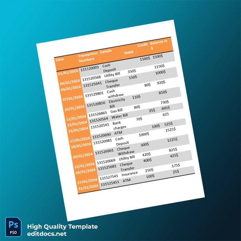 USA Bank of America Bank Account Statement Template in Word and PDF formats page 2