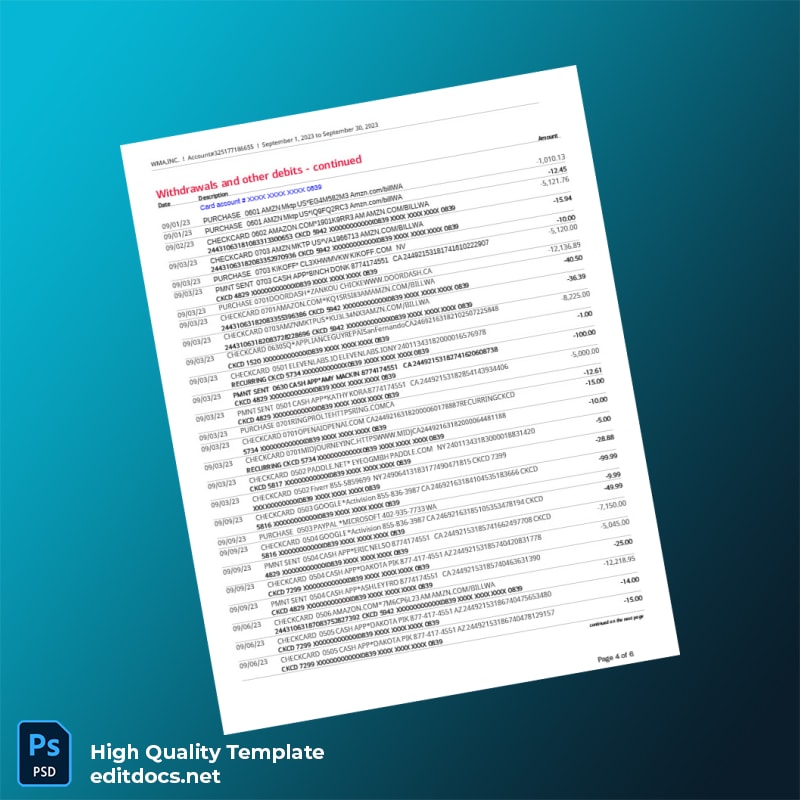 USA Bank of America Statement Template in Word and PDF formats page 4