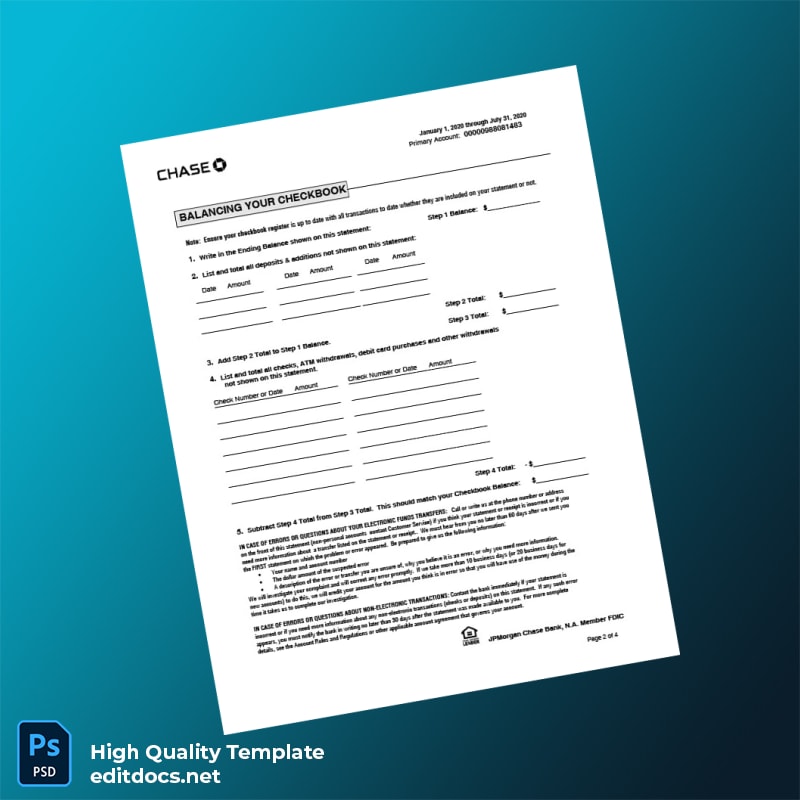 USA Chase Bank Statement Template in Word and PDF formats page 2