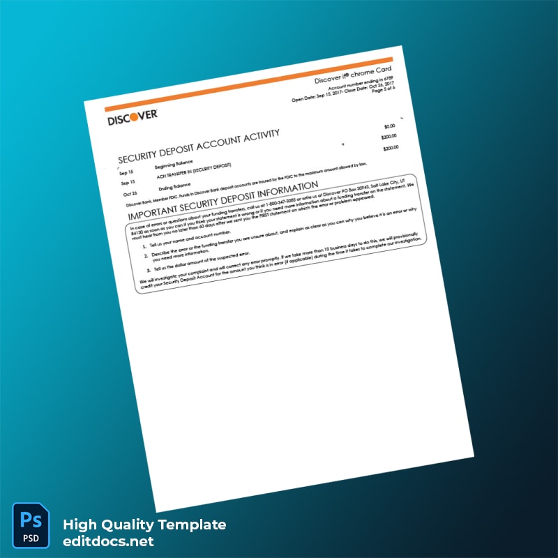 USA Discover Credit Card Statement Template in Word and PDF formats page 6