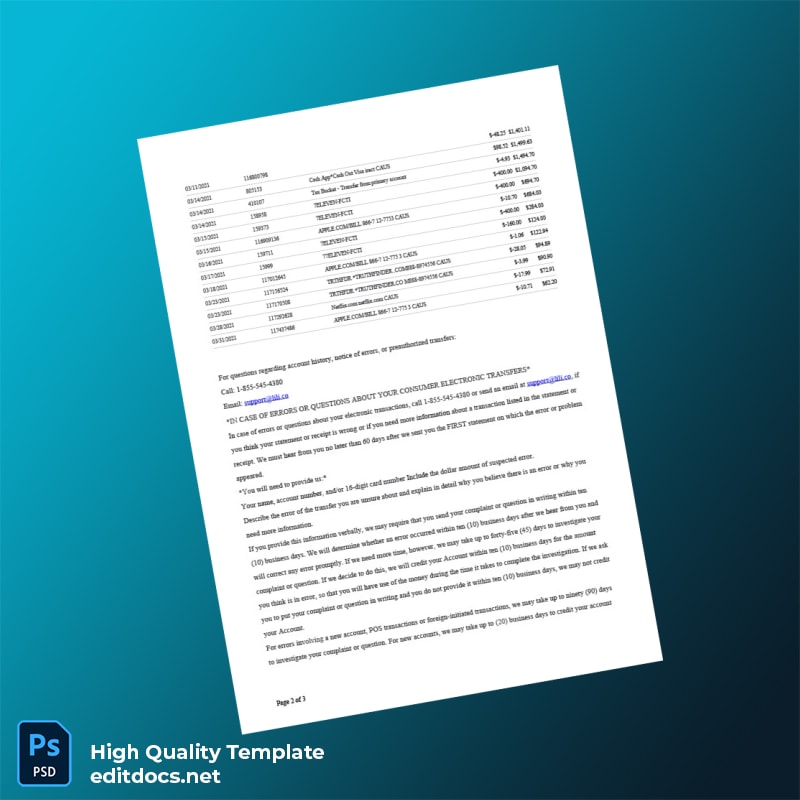 USA Document Type_ Bank Account Statement Template in Word and PDF formats page 2