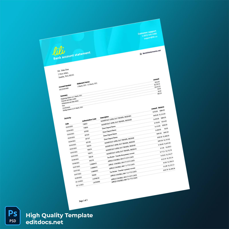 USA Document Type_ Bank Account Statement Template in Word and PDF formats