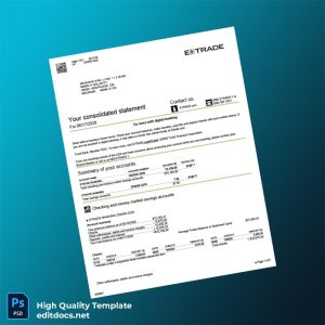 USA Etrade Bank Statement Template in Word and PDF formats