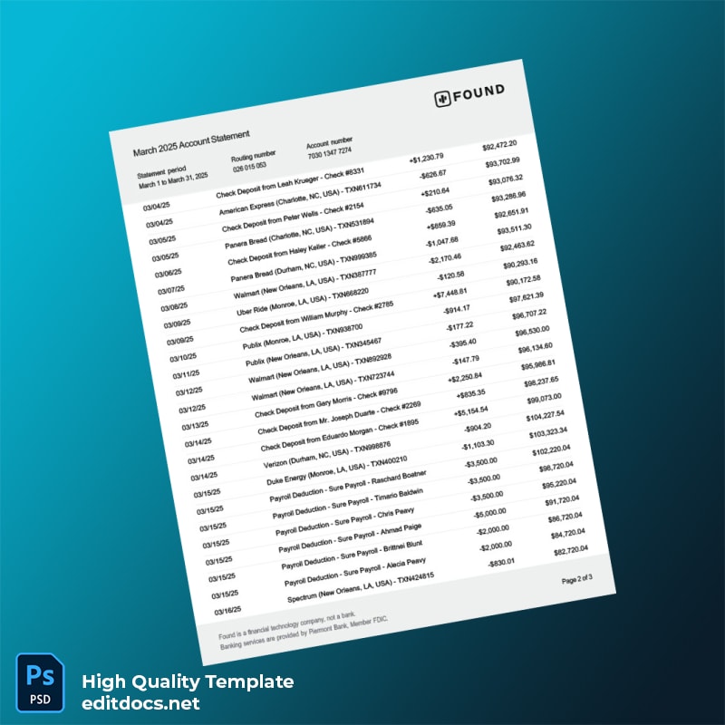 USA Found Bank Statement Template in Word and PDF formats page 2