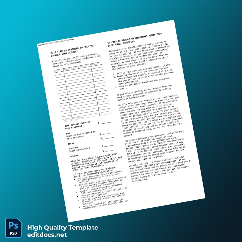 USA INTRUST Bank Statement Template in Word and PDF formats page 4