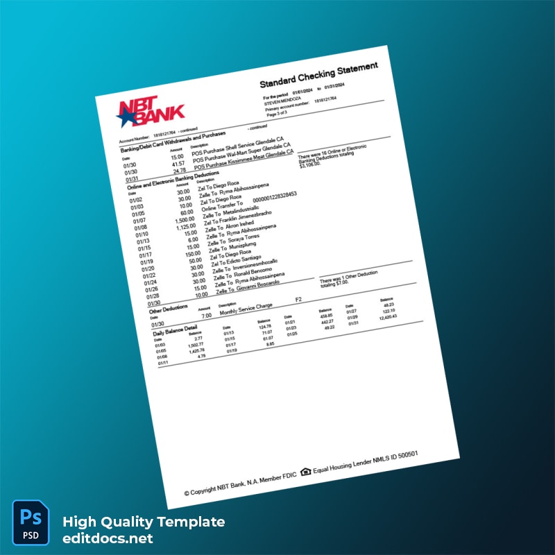 USA NBT Bank Statement Template in Word and PDF formats page 3