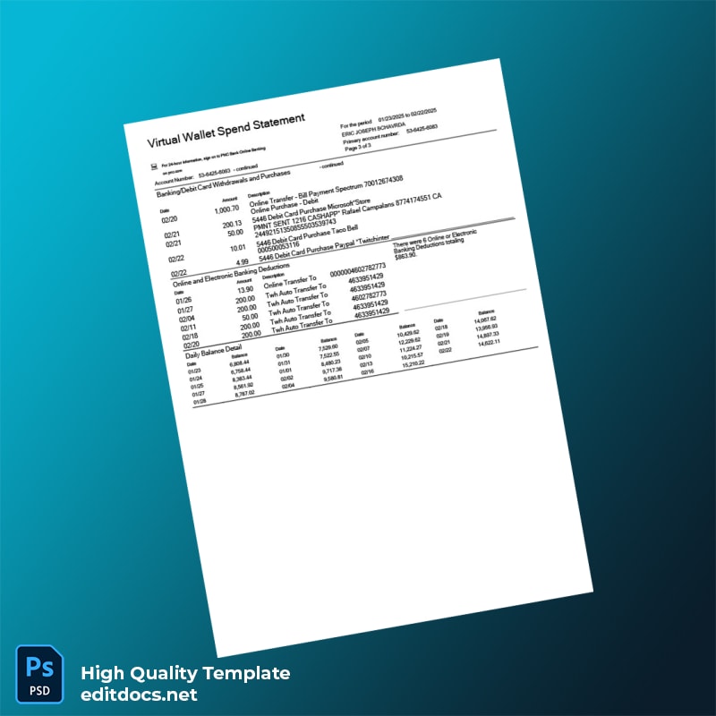 USA PNC Bank Statement Template in Word and PDF formats page 3