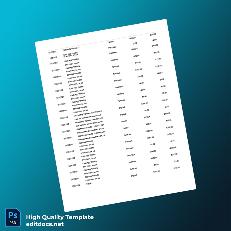 USA Robinhood Bank Statement Template in Word and PDF formats page 3