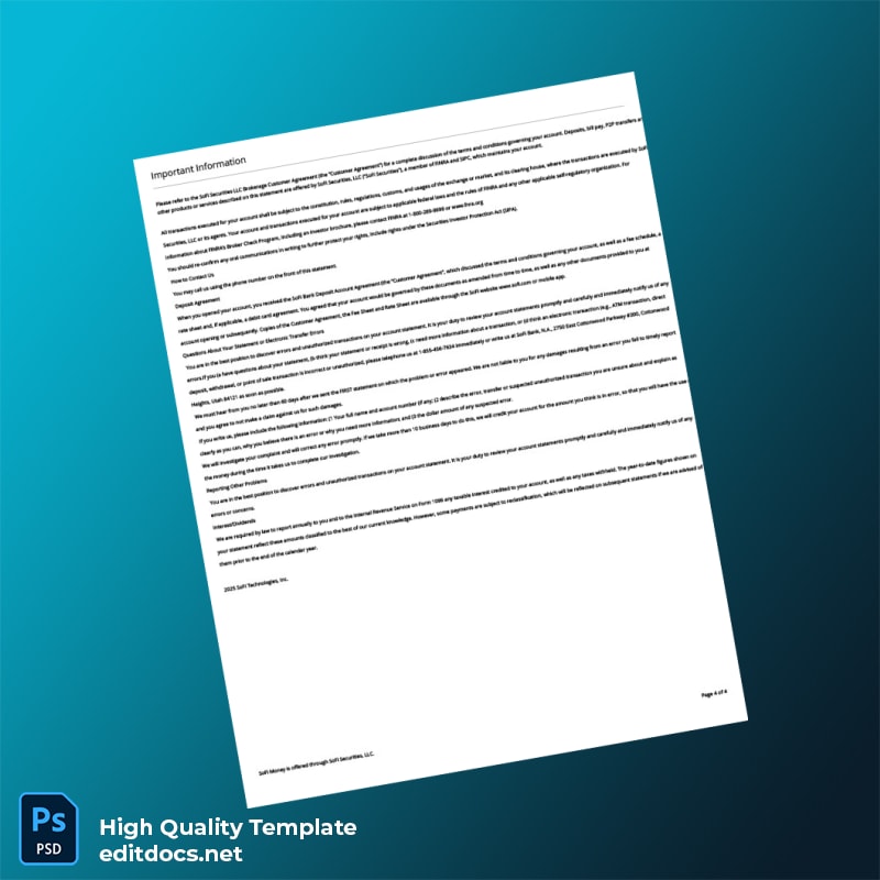 USA SOFI Bank Statement Template in Word and PDF formats page 4