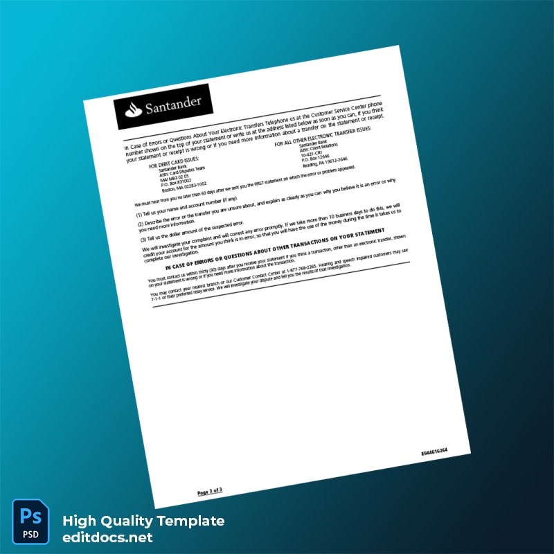 USA Santander Bank Statement Template in Word and PDF formats page 3