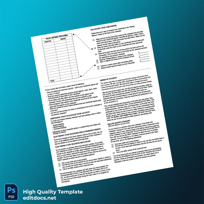 USA Synovus Bank Statement Template in Word and PDF formats page 8