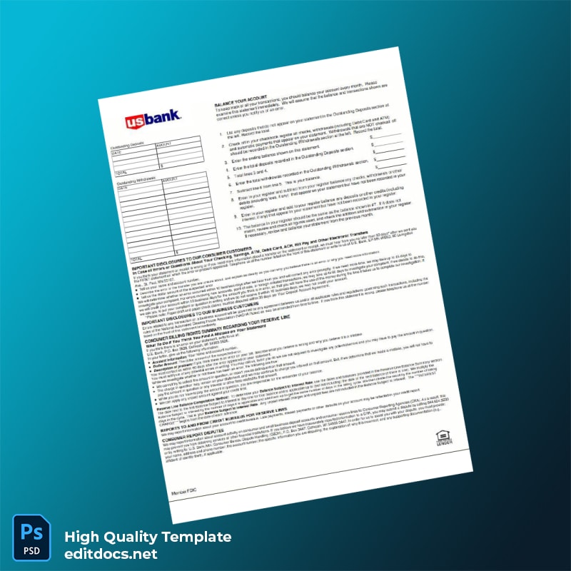 USA US Bank Bank Statement Template in Word and PDF formats page 4