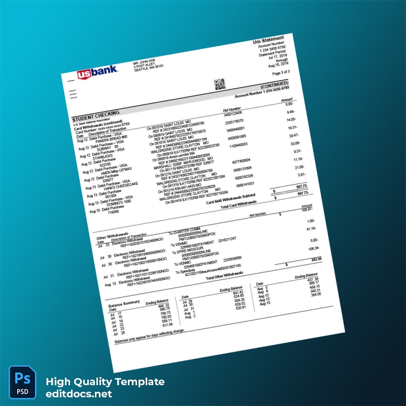 USA US Bank Statement Template in Word and PDF formats page 4