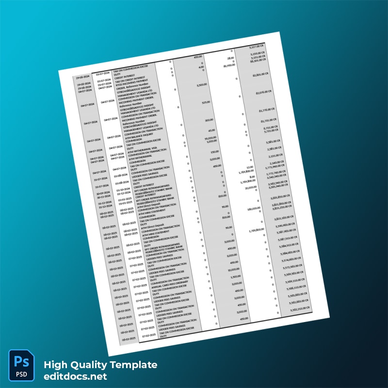 Uganda 32111 Savings General Personal Ordinary UGX Bank Statement Template in Word and PDF formats page 2