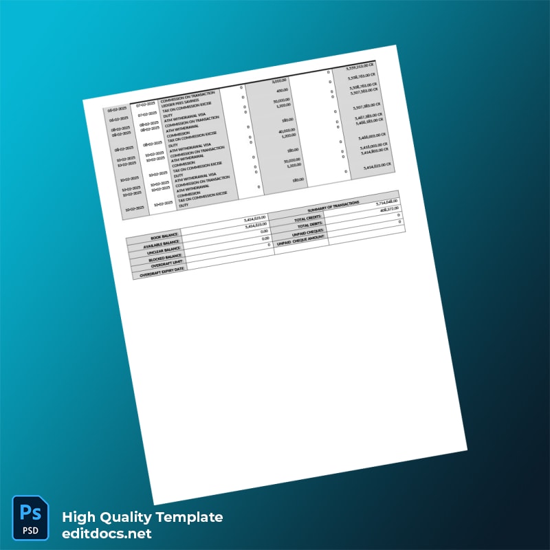 Uganda 32111 Savings General Personal Ordinary UGX Bank Statement Template in Word and PDF formats page 3