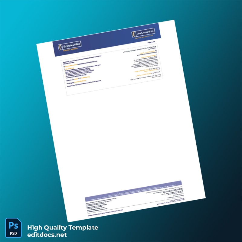 United Arab Emirates Emirates NBD Account Statement Template in Word and PDF formats page 4