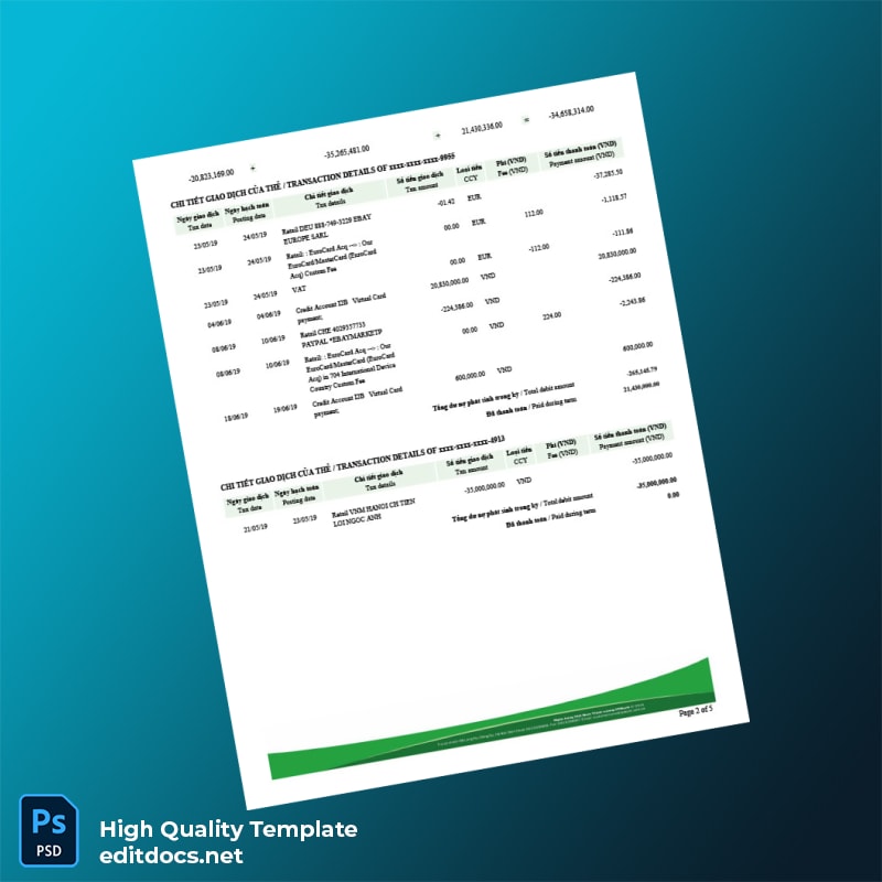 Vietnam Bank Statement Template in Word and PDF formats page 2