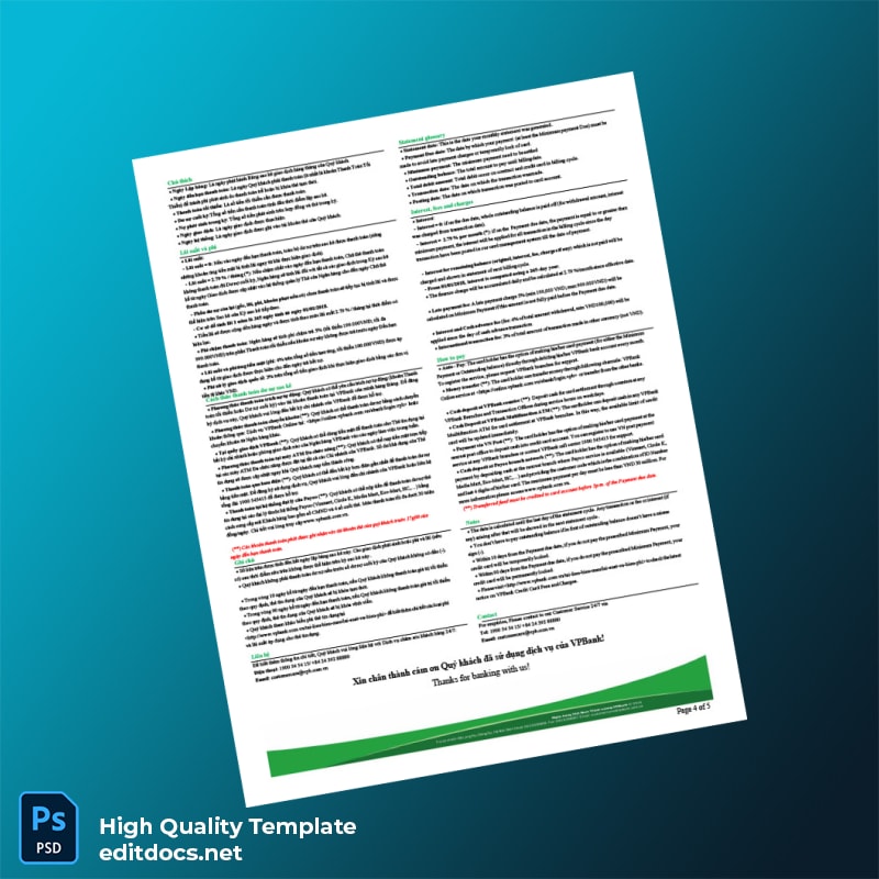 Vietnam Bank Statement Template in Word and PDF formats page 4